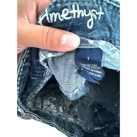 Amethyst Women’s 1 Bootcut Jeans Blue Distressed Faded Mid-Rise Stretch Denim - Picture 6 of 6